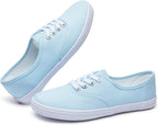 Women's White Canvas Low Top Lace-Up Sneakers for Travel