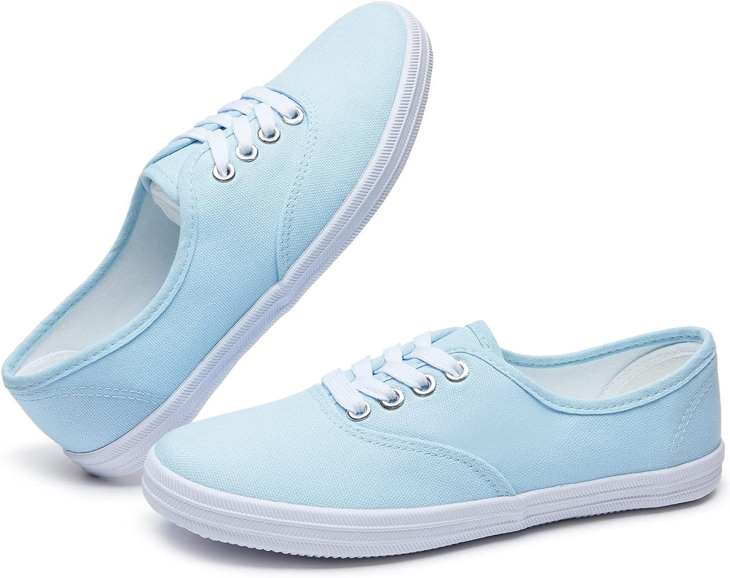 Women's White Canvas Low Top Lace-Up Sneakers for Travel