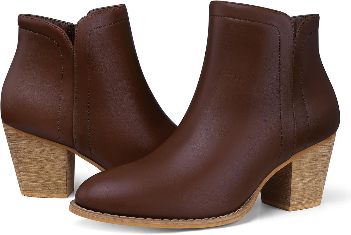 Women's Chunky Heel Ankle Boots, Almond Toe Suede-Look