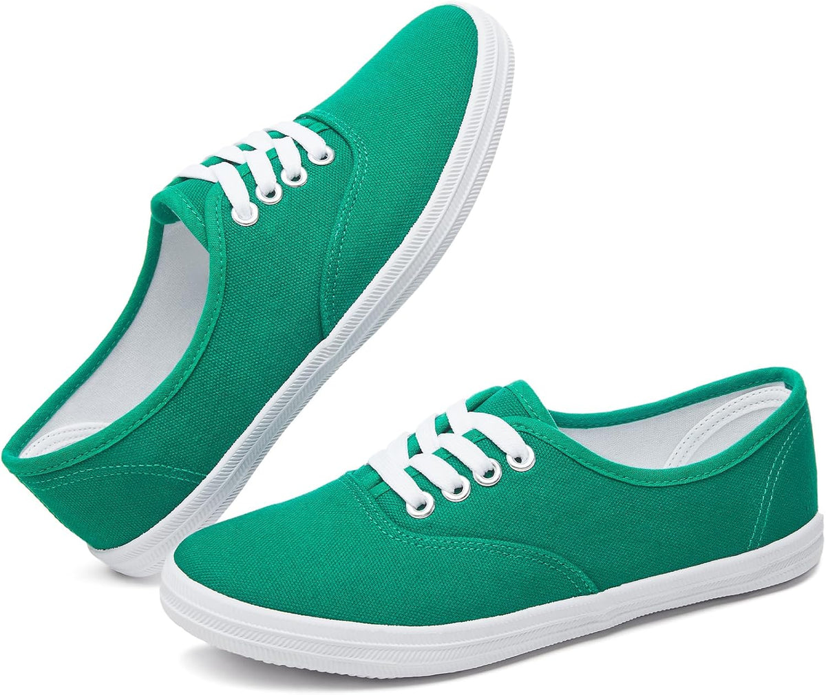 Women's White Canvas Low Top Lace-Up Sneakers for Travel