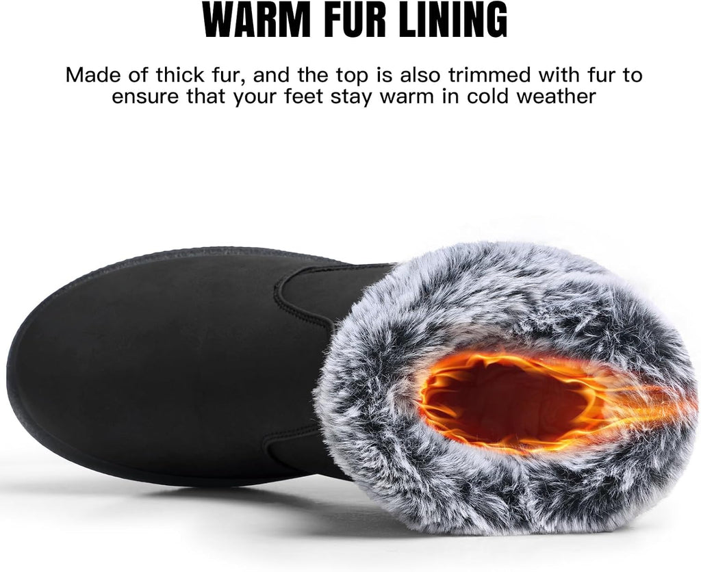 Women's Waterproof Fur Lined Ankle Snow Boots with Side Zip