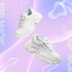 Women's White Platform Chunky Sneakers, Memory Foam Insole