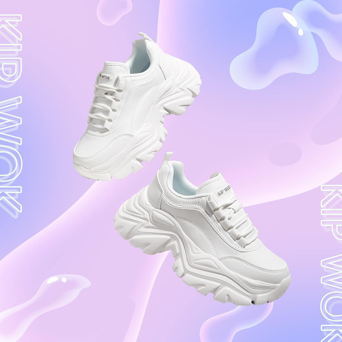 Women's White Platform Chunky Sneakers, Memory Foam Insole