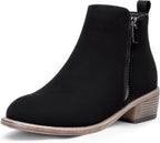 Women's Block Heel Ankle Boots with Inner Zip, Round Toe