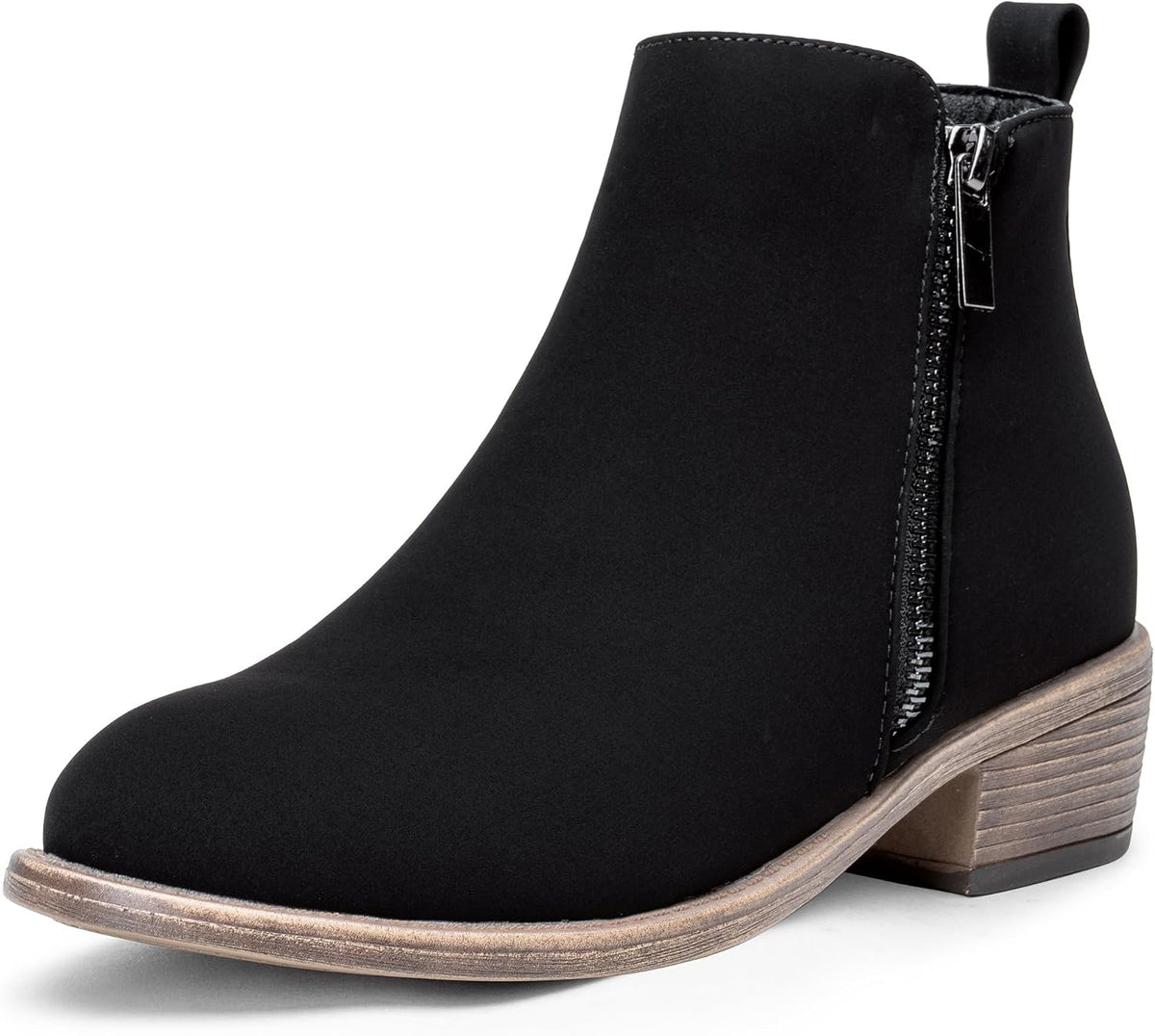 Women's Block Heel Ankle Boots with Inner Zip, Round Toe