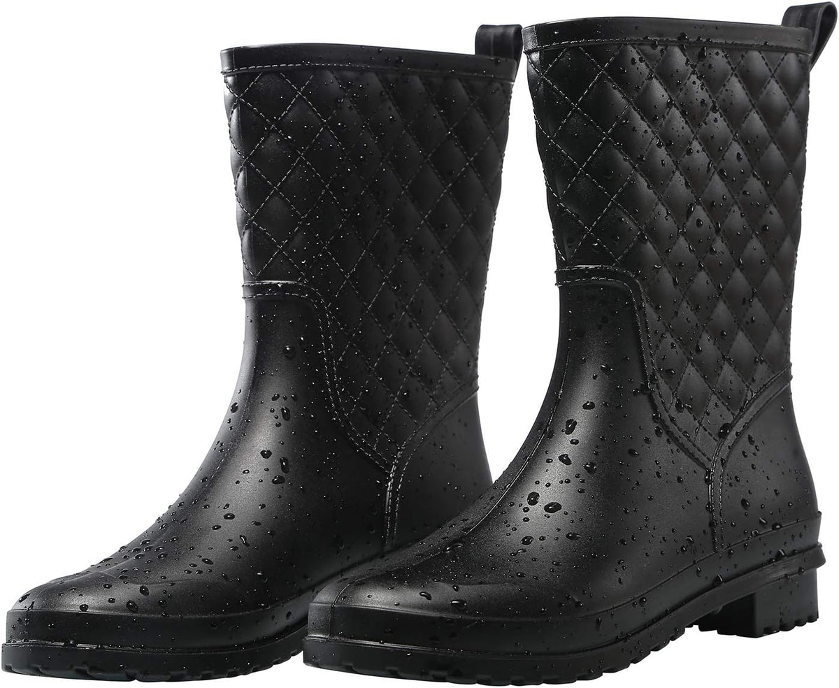 Women's Waterproof Mid-Calf Rain Boots, Quilted & Lightweight