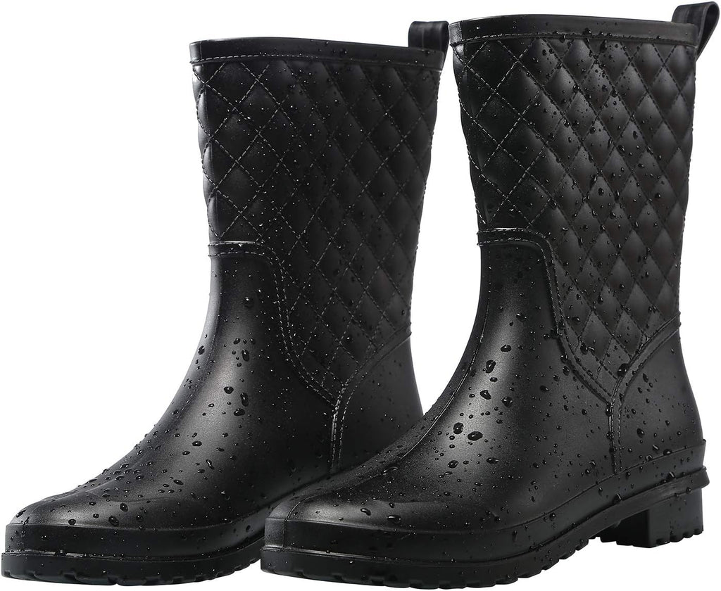 Women's Waterproof Mid-Calf Rain Boots, Quilted & Lightweight