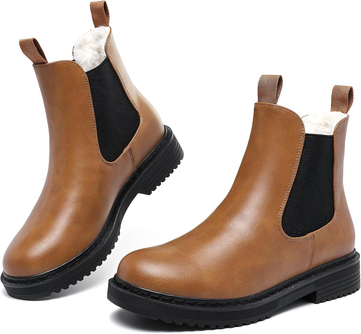 Women's Faux Fur Lined Chunky Chelsea Ankle Boots