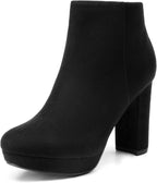 Women's Suede Chunky Heel Ankle Boots with Side Zipper