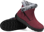 Women's Waterproof Fur Lined Ankle Snow Boots with Side Zip