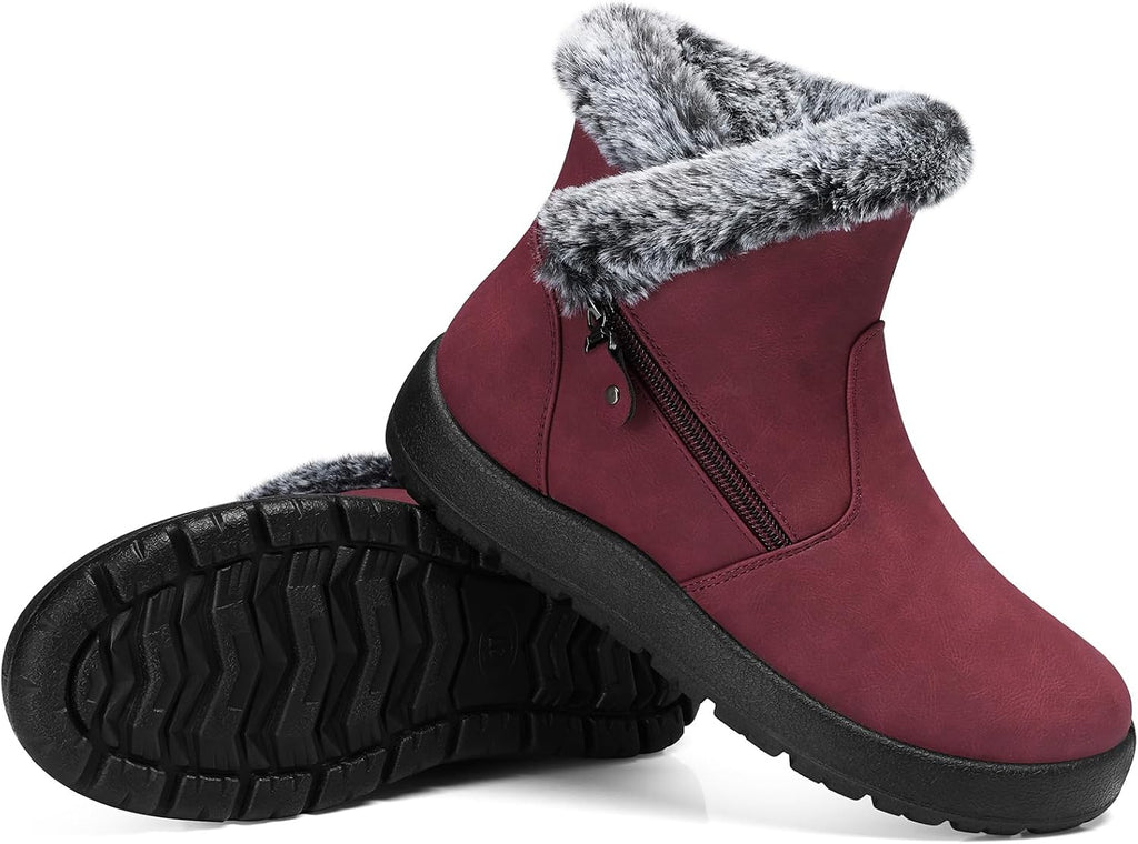 Women's Waterproof Fur Lined Ankle Snow Boots with Side Zip