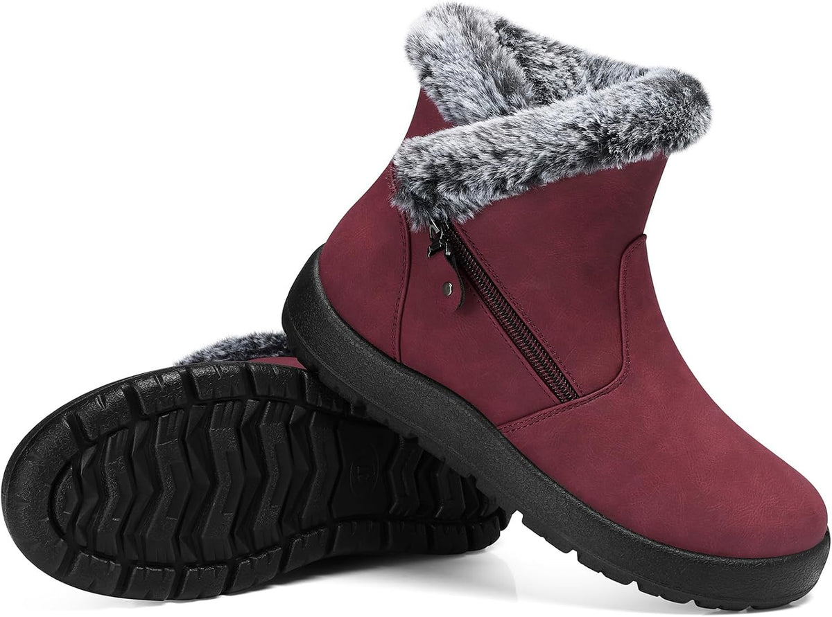 Women's Waterproof Fur Lined Ankle Snow Boots with Side Zip