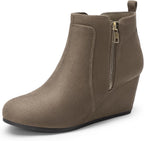 Women's Suede Wedge Ankle Boots with Side Zipper