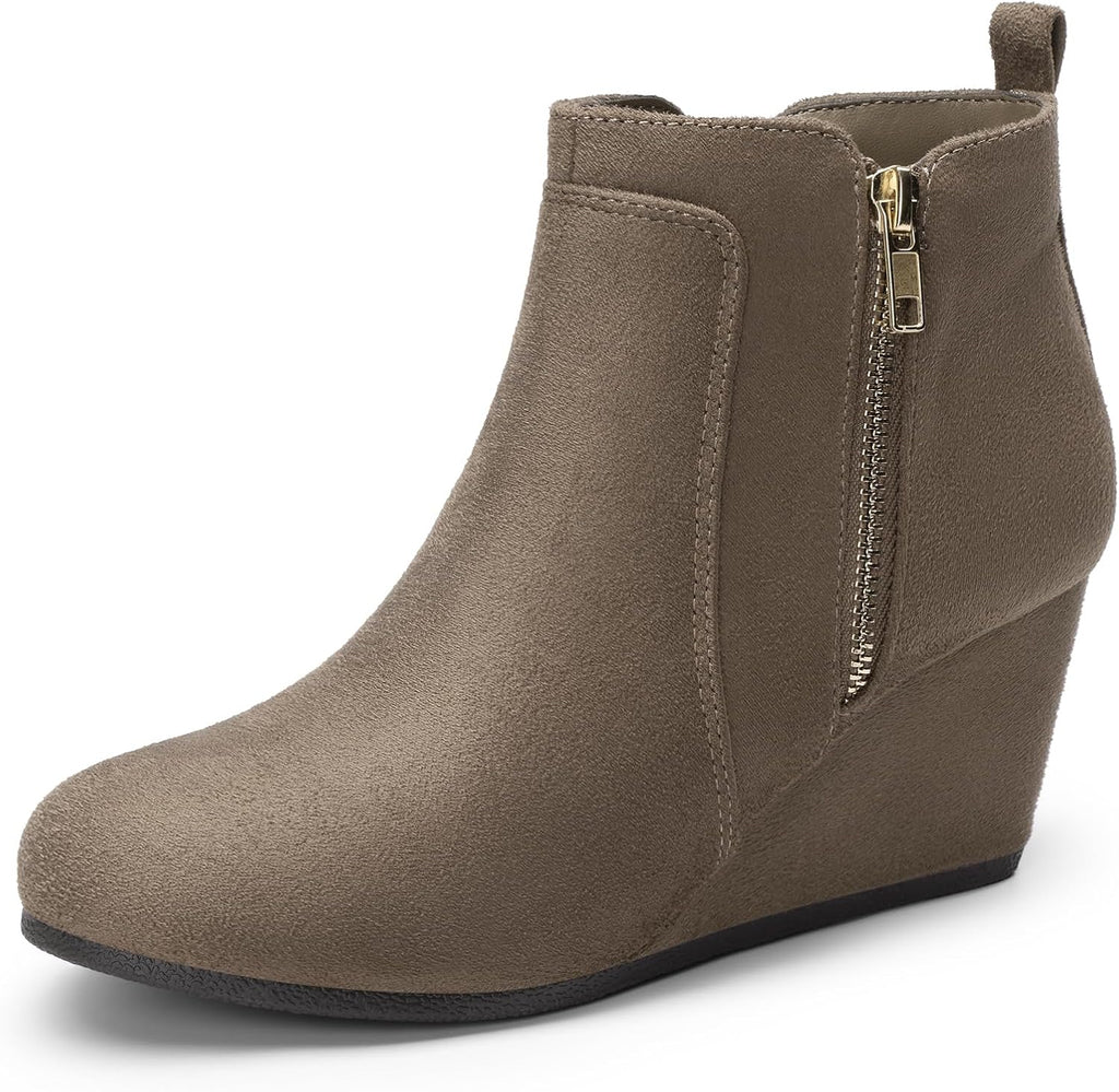 Women's Suede Wedge Ankle Boots with Side Zipper