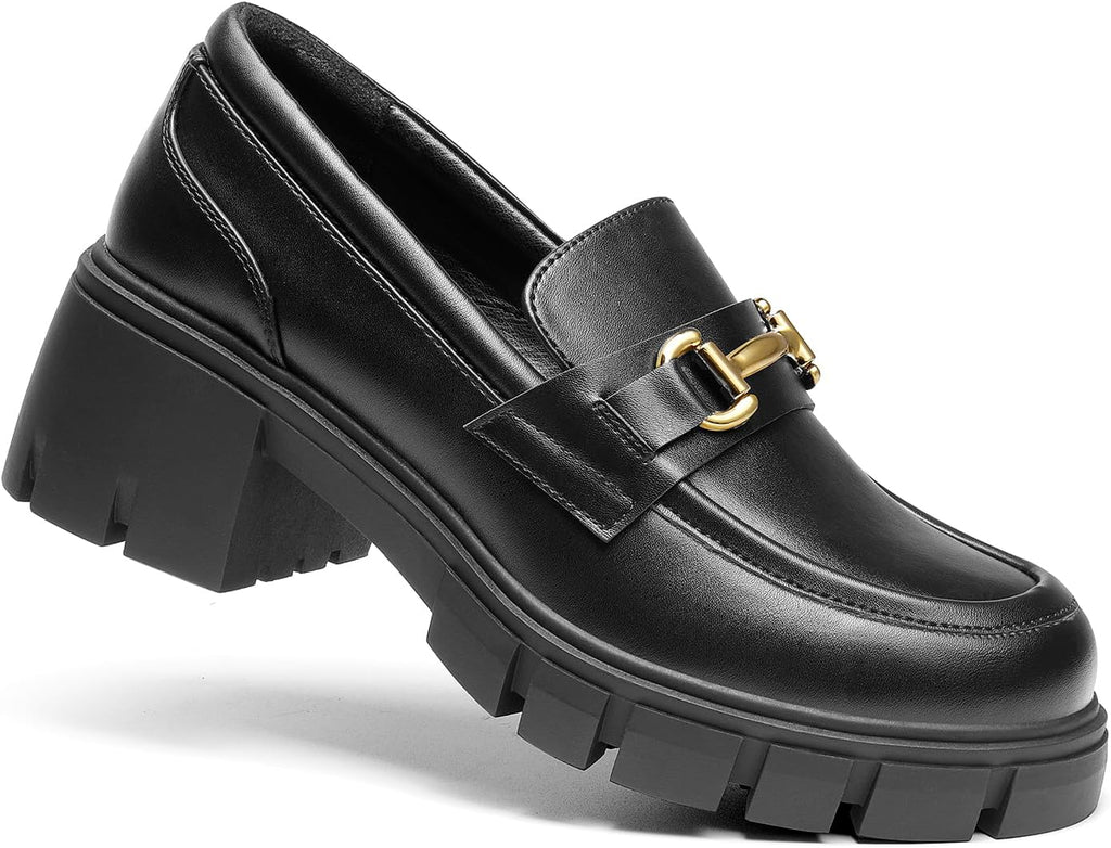 Women's Platform Chunky Loafers with Horse-Bit Detail