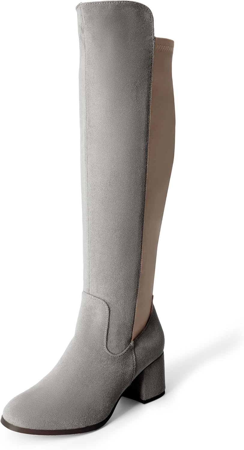 Women's Black Knee High Boots with Stretch & Block Heel