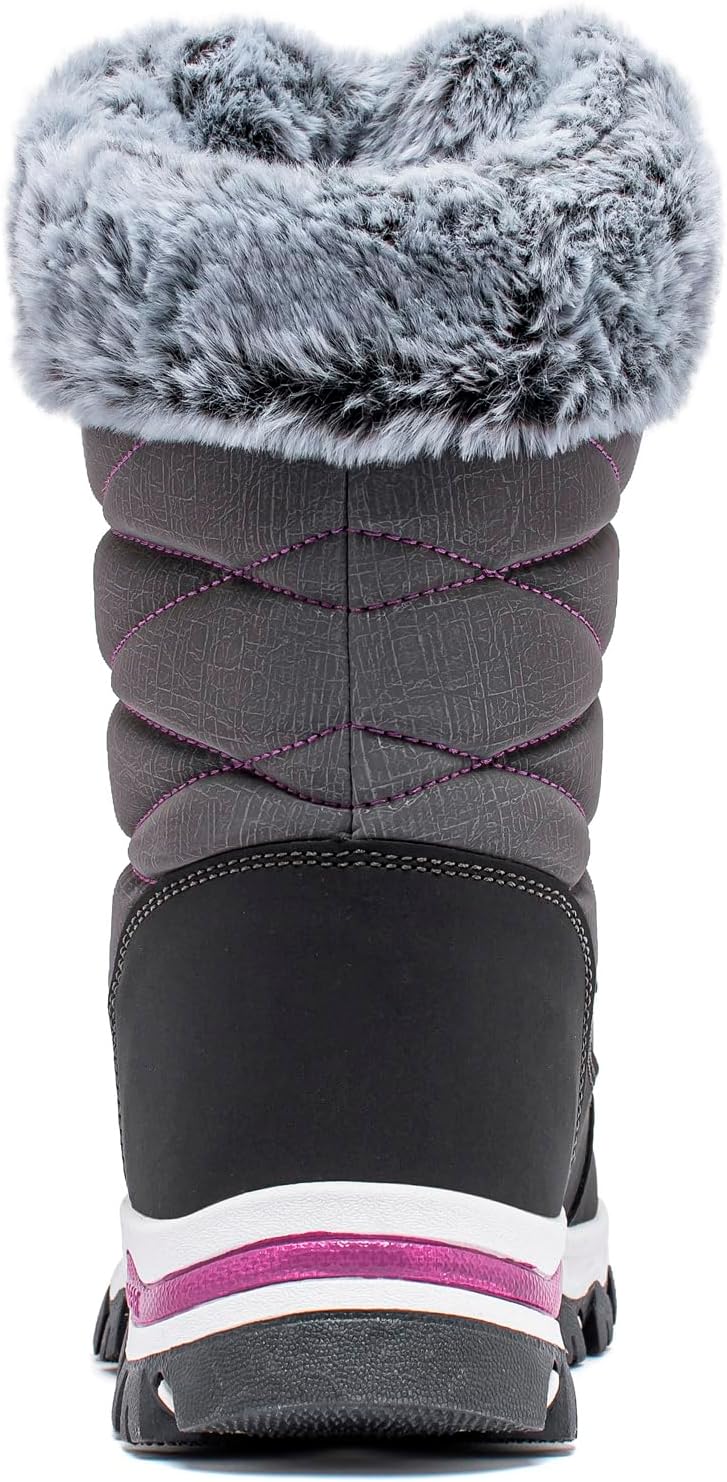 Women's Waterproof Mid-Calf Snow Boots with Faux Fur Collar