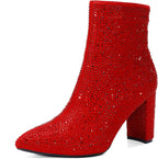 Women's Chunky Heel Ankle Boots with Faux Fur Lining