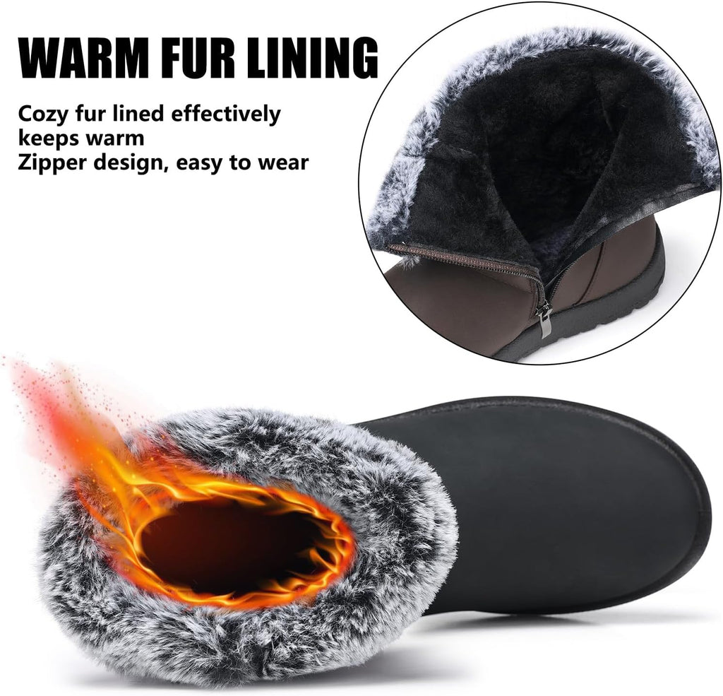 Women's Waterproof Fur Lined Snow Ankle Boots, Slip-On