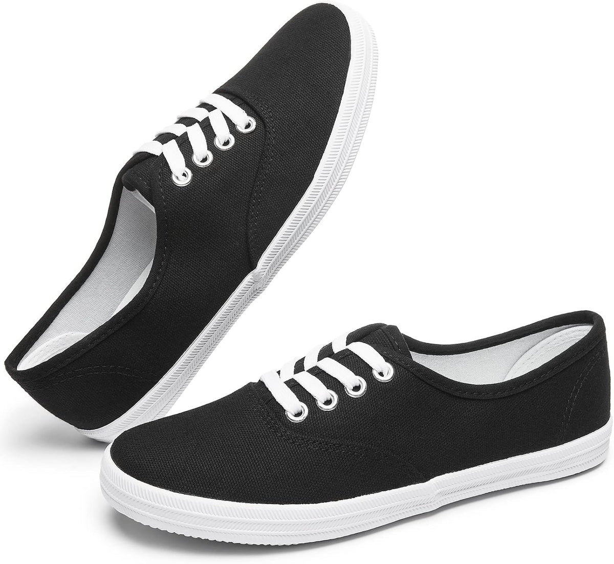 Women's White Canvas Low Top Lace-Up Sneakers for Travel