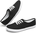 Women's White Canvas Low Top Lace-Up Sneakers for Travel