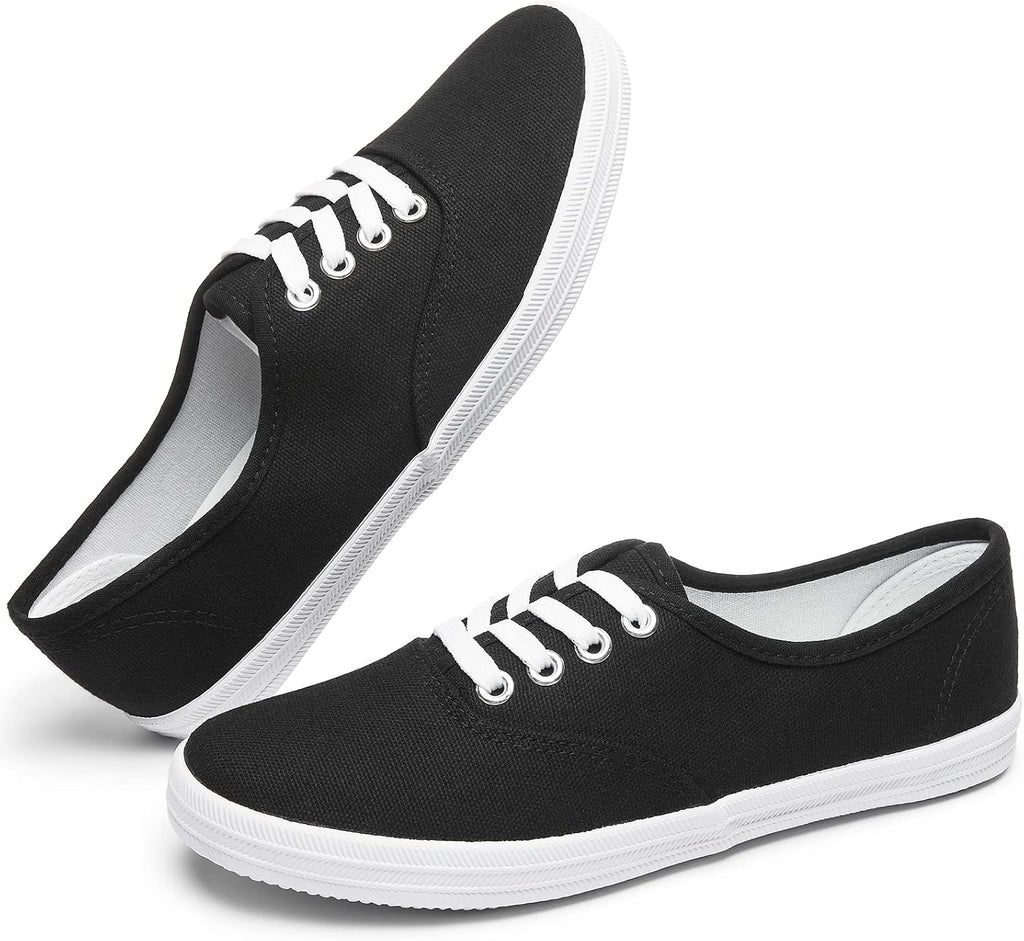 Women's White Canvas Low Top Lace-Up Sneakers for Travel