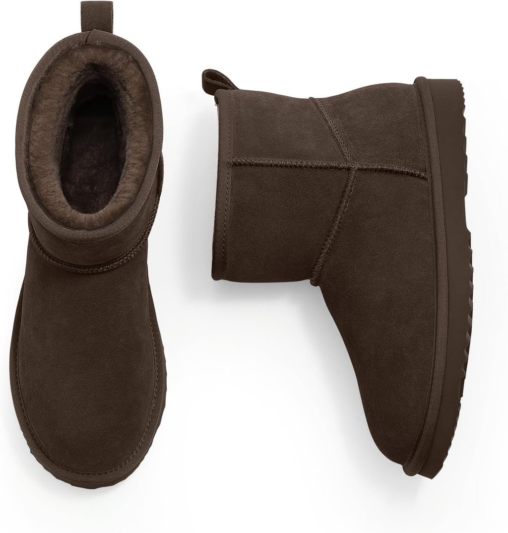 Women's Genuine Suede Mini Boots with Faux Fur Lining