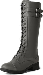 Women's Knee High Platform Combat Boots with Faux Fur Lining