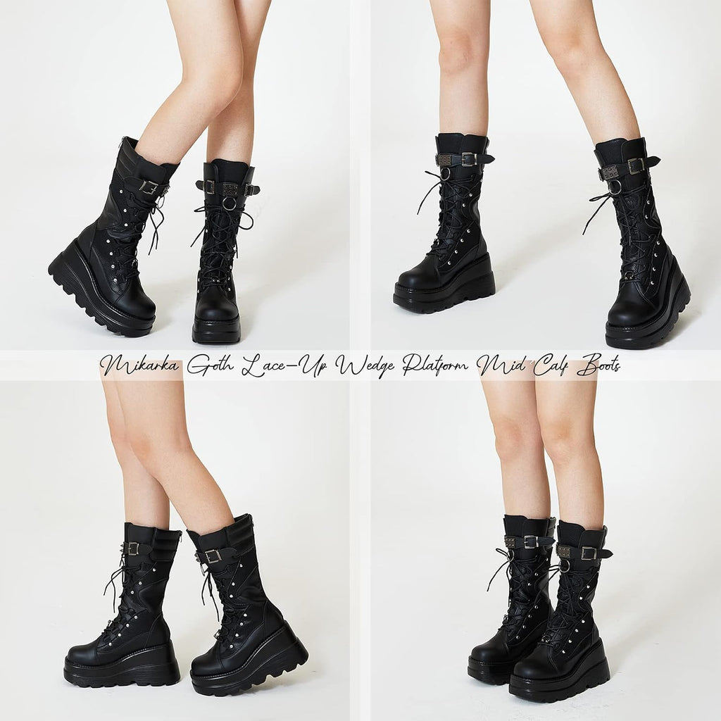 Holographic Platform Combat Boots for Women, Goth Style