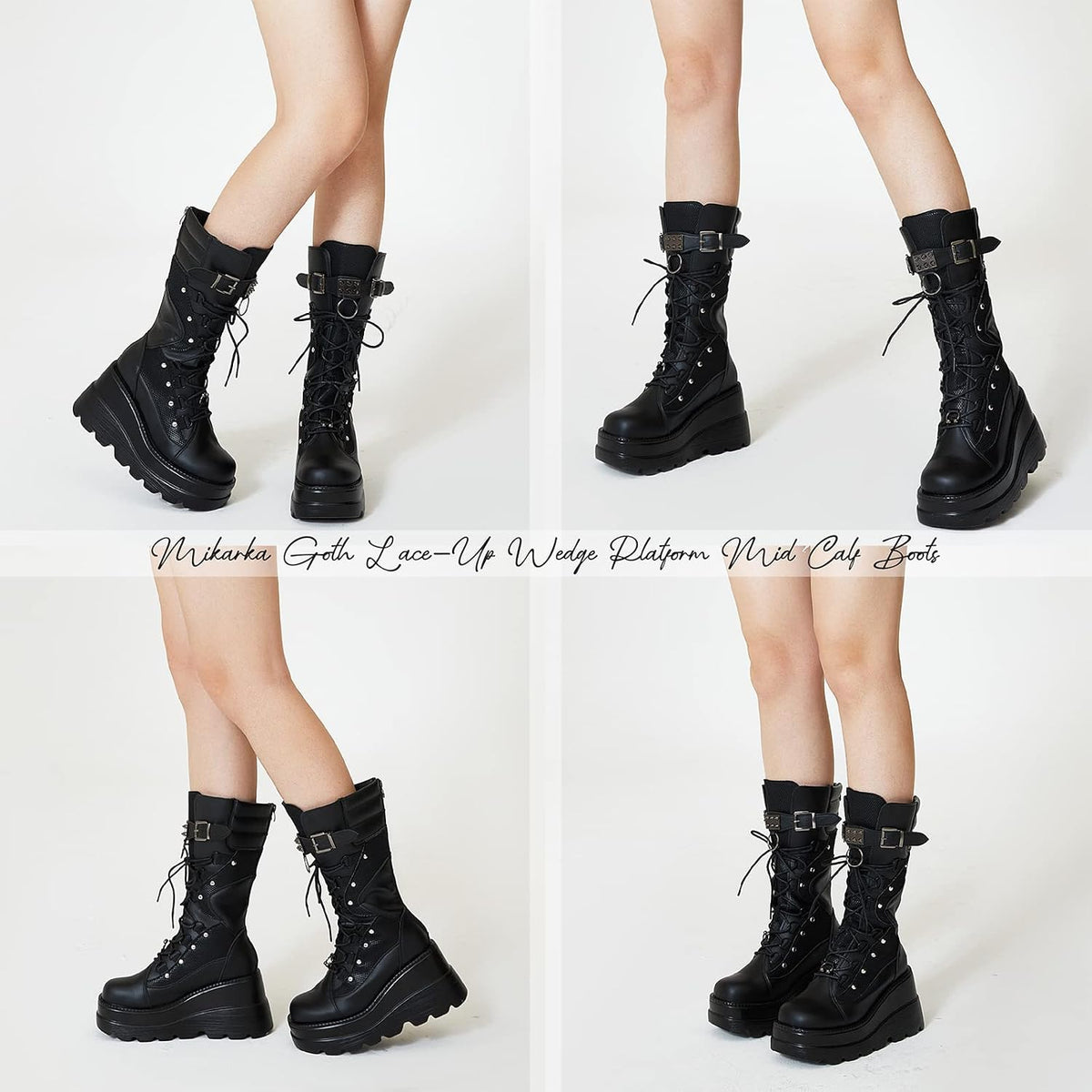 Holographic Platform Combat Boots for Women, Goth Style