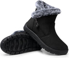 Women's Waterproof Fur Lined Ankle Snow Boots with Side Zip