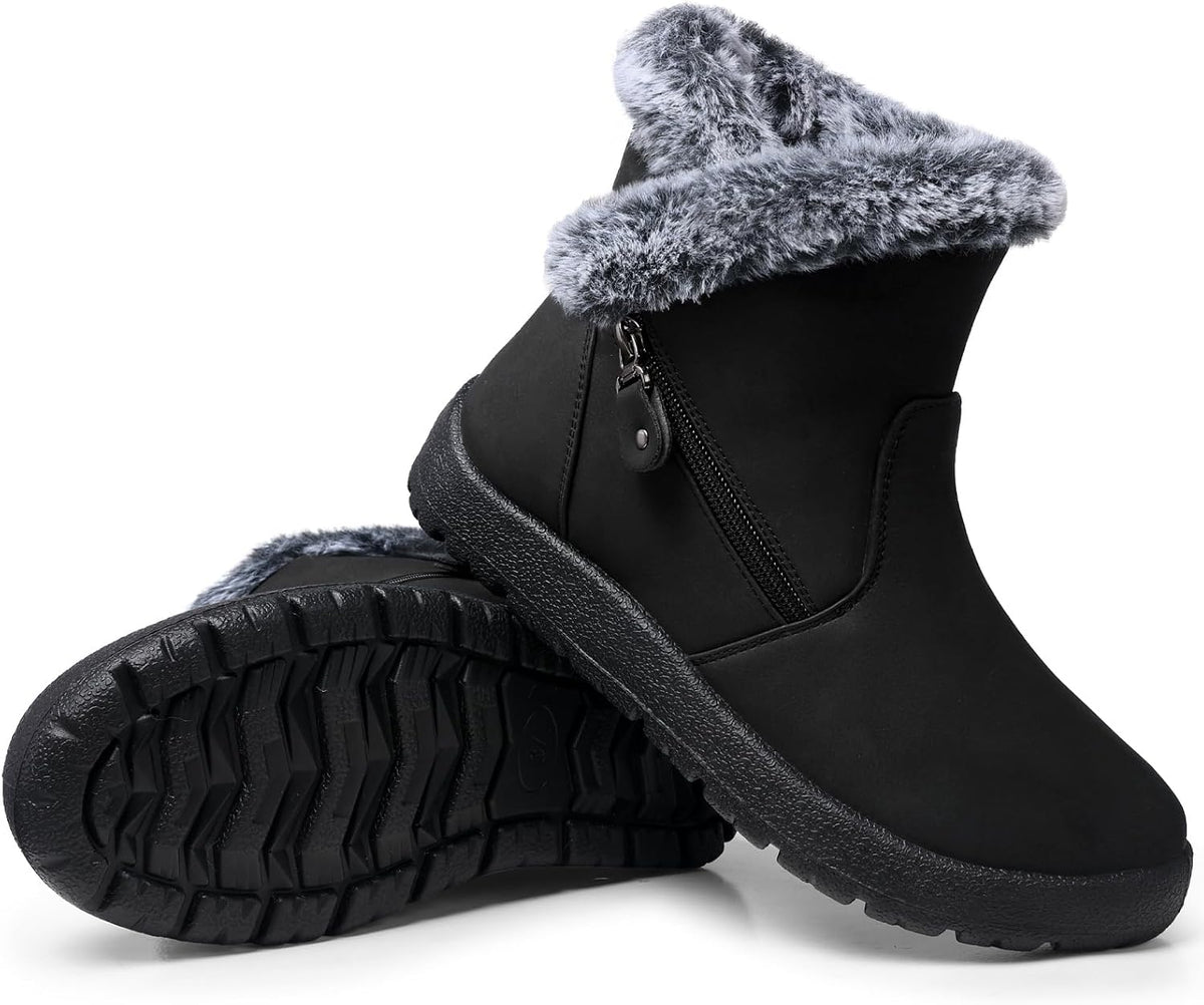 Women's Waterproof Fur Lined Ankle Snow Boots with Side Zip