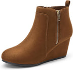 Women's Suede Wedge Ankle Boots with Side Zipper