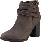 Women's Chunky Heel Ankle Boots with Crossover Strap