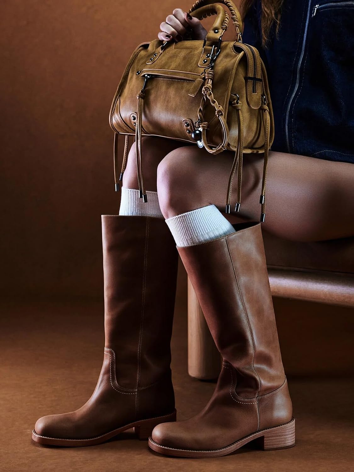 Women's Knee High Boots with Chunky Block Heel, Square Toe