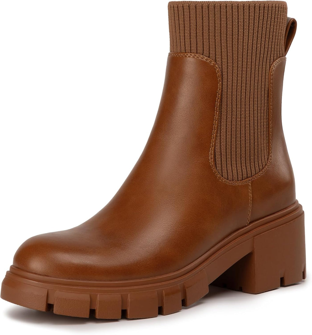 Women's Chunky Heel Platform Chelsea Ankle Boots