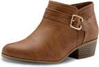 Women's Chunky Heel Ankle Boots with Zip & Metal Buckle