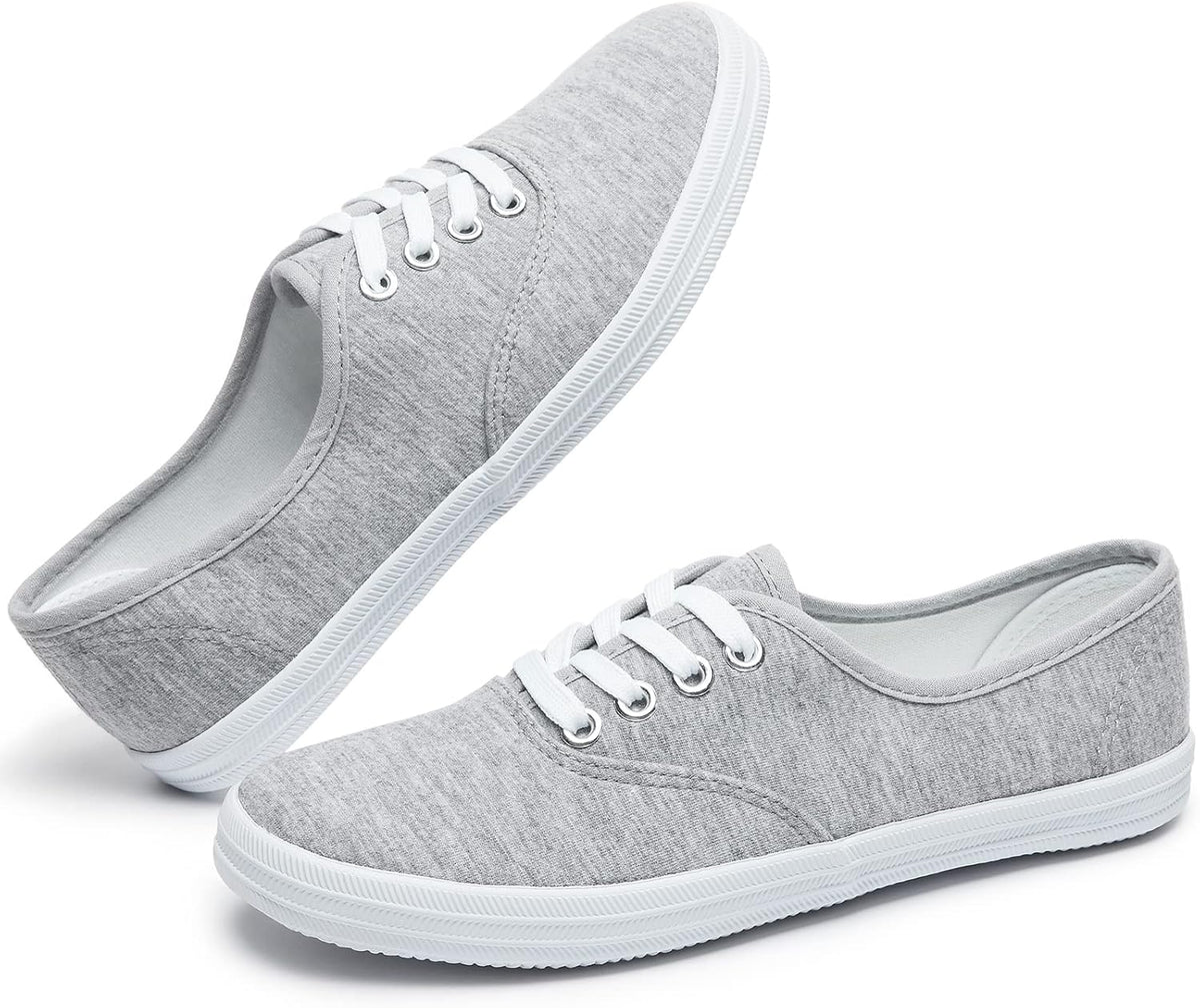 Women's White Canvas Low Top Lace-Up Sneakers for Travel