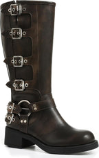 Women's Knee High Moto Boots with Buckles, Chunky Heel