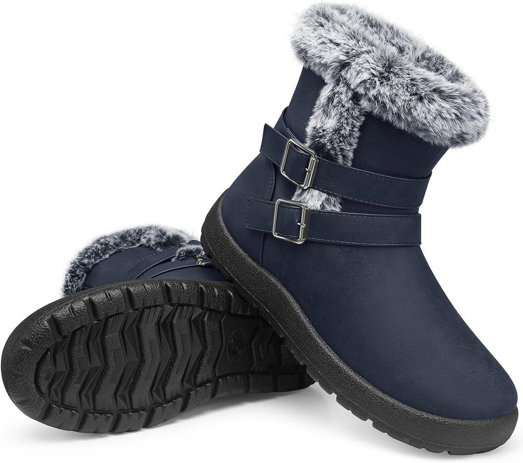 Women's Waterproof Fur Lined Snow Ankle Boots, Slip-On