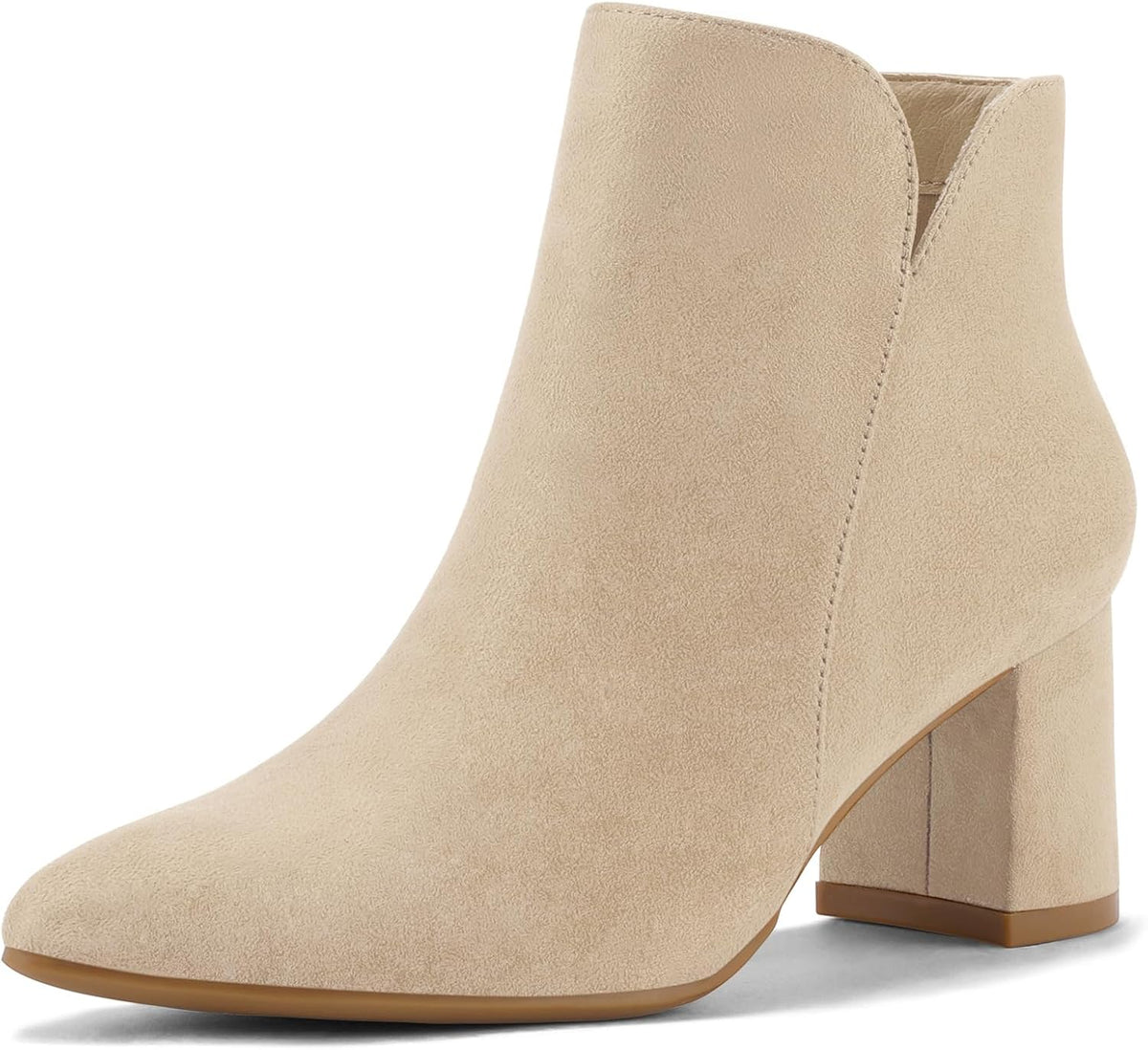 Women's Chunky Heel Ankle Boots with Pointed Toe, Side Zip