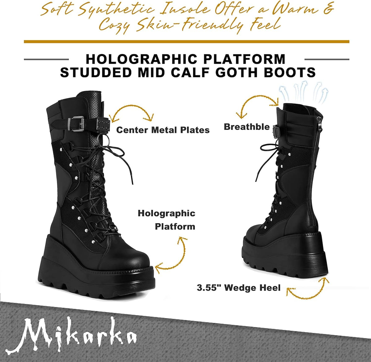 Holographic Platform Combat Boots for Women, Goth Style