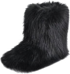 Women's Faux Fur Mid-Calf Snow Boots with Flat Heel