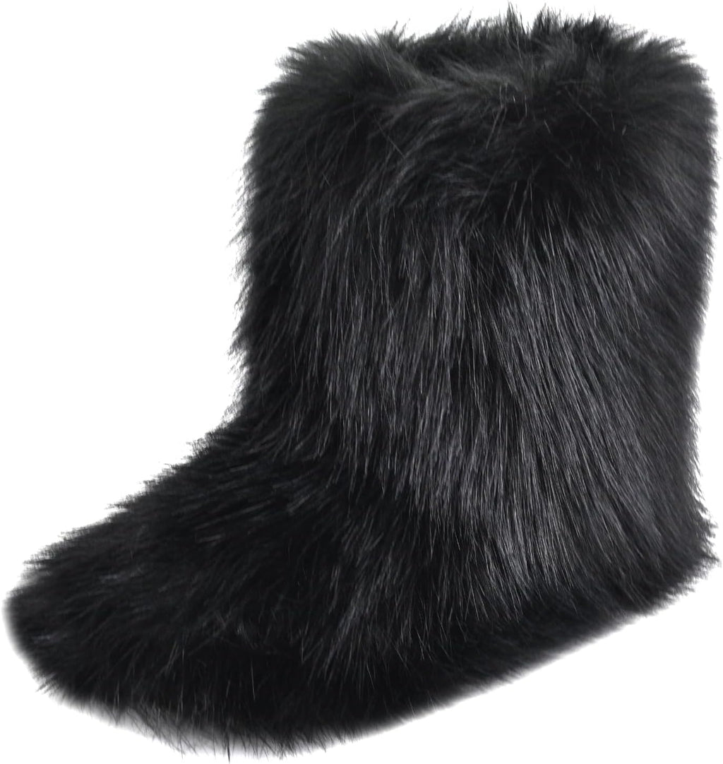 Women's Faux Fur Mid-Calf Snow Boots with Flat Heel
