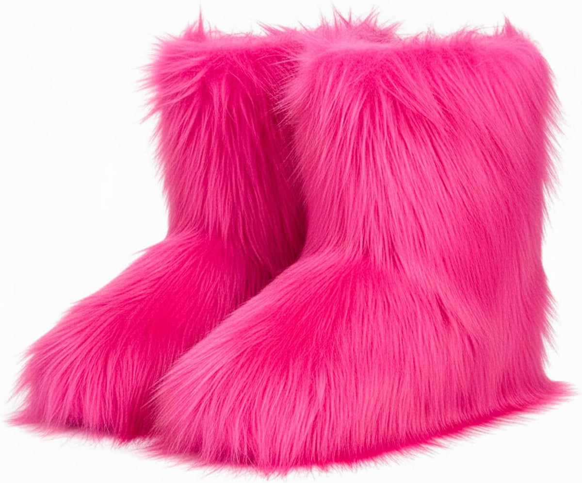 Women's Faux Fur Mid-Calf Snow Boots, Fuzzy Round Toe