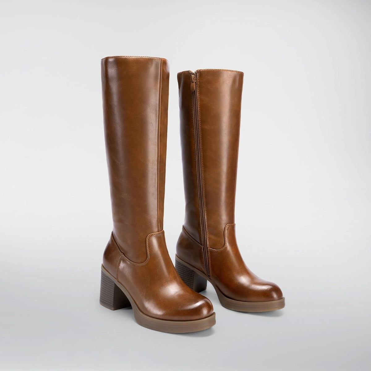 Women's Knee High Platform Boots with Inner Zipper, Round Toe