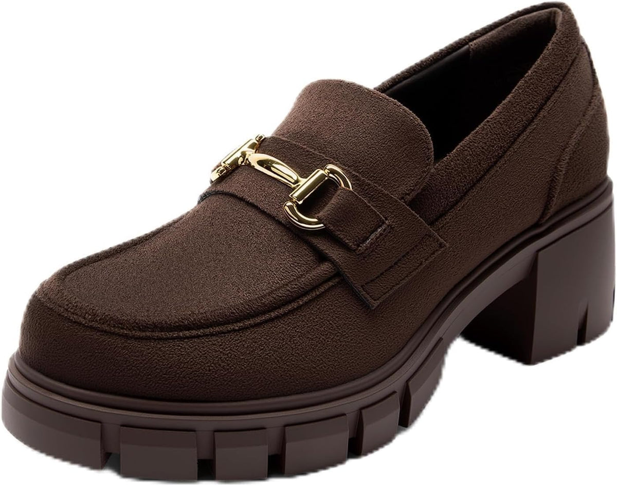 Women's Platform Chunky Loafers with Horse-Bit Detail
