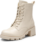 Women's Chunky Heel Lace-Up Ankle Boots with Side Zip