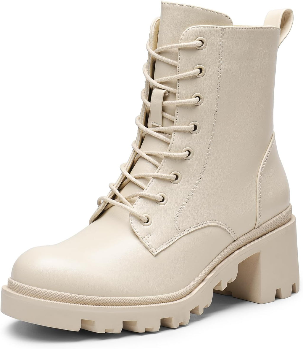 Women's Chunky Heel Lace-Up Ankle Boots with Side Zip