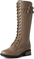 Women's Knee High Platform Combat Boots with Faux Fur Lining